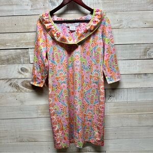 Gretchen Scott Ruffle‎ Ruffneck Pink Paisley Floral 3/4 Sleeve Dress Medium